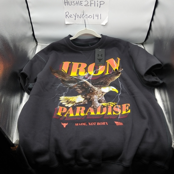 Under Armour Mens Project Rock Iron Paradise Cutoff Sweatshirt 1367037-010 - Picture 6 of 7